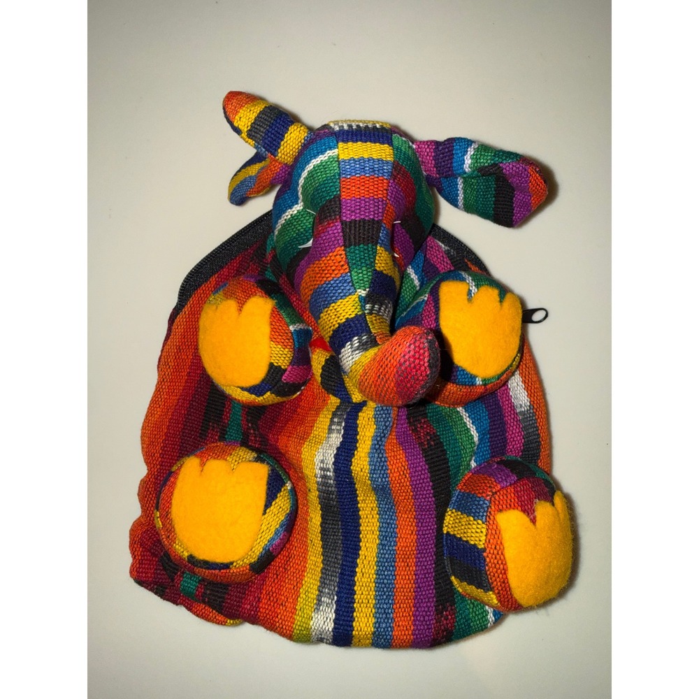 Handmade Guatemalan Woven Elephant Mini Backpack Multi Color Striped Boho Bag